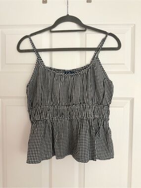 GAP black and white gingham peplum cami (M)